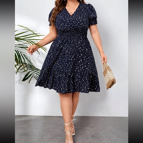 Boho polka dots puff sleeve A line dress - Picture 11 of 12